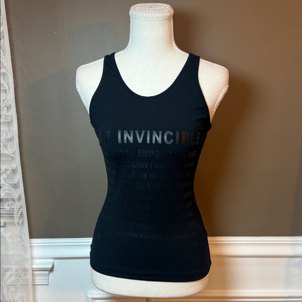 Norma Kamali Invincible Graphic Tank XS Black Racerback Active Top